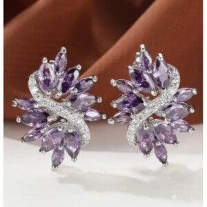 18k Gold Plated Purple Simulated Diamond Zircon Elegant Stud Earring